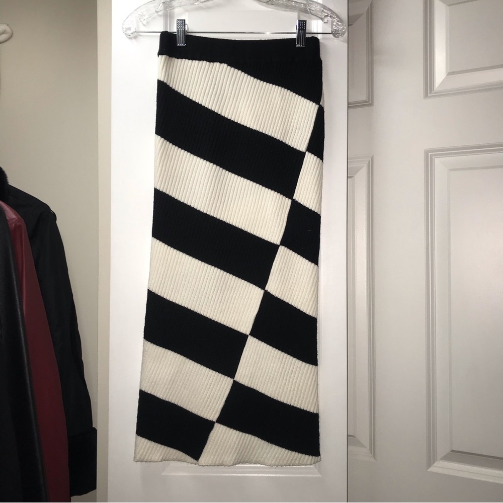 Knit Black and White Striped Maxi Skirt